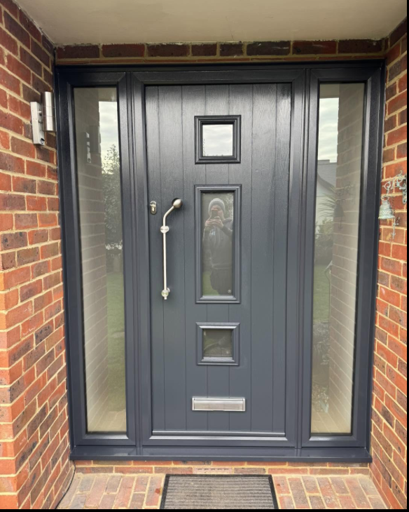 Anthracite grey composite front door with two side panels